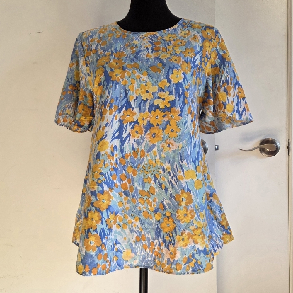 J MCLAUGHLIN Floral Linen Tie Top Large